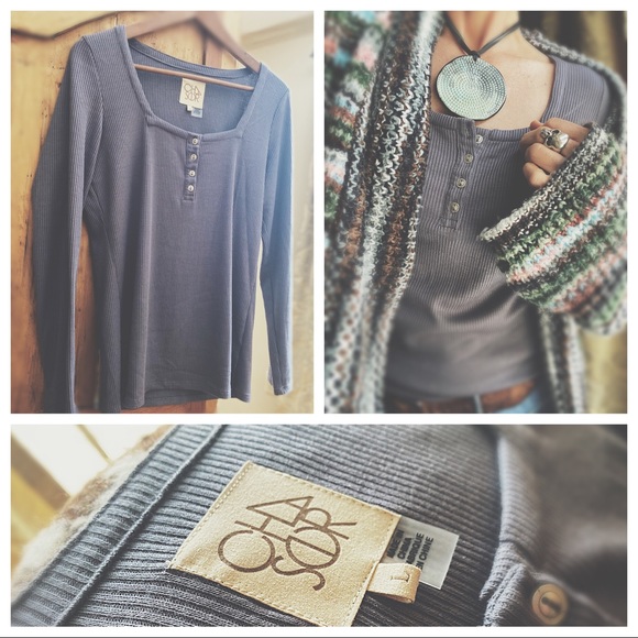 Chaser Henley Ribbed Layering Top Gray Charcoal NWT Large - Picture 14 of 16